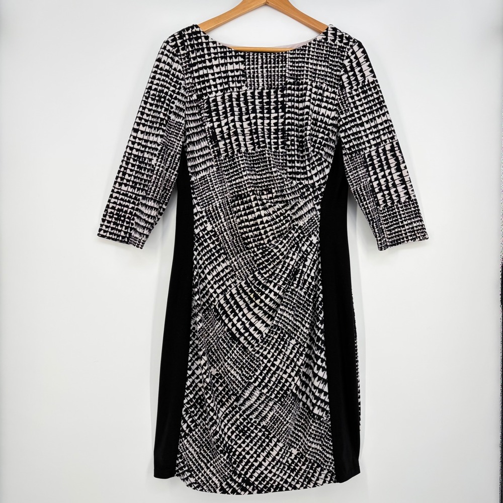 Lauren Ralph Lauren Sheath Dress Women 14 Ruched Boatneck Geometric Slimming